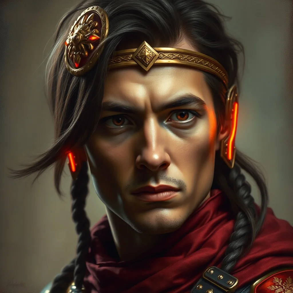 Baroque avatar: a cyber-styled warrior with neon highlights