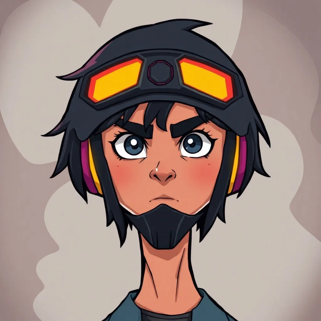Cartoon avatar: a cyber-styled warrior with neon highlights