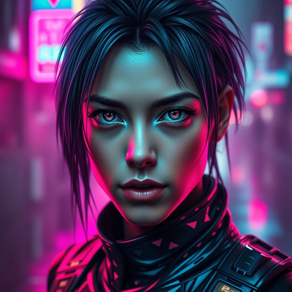 Cyberpunk avatar: a cyber-styled warrior with neon highlights