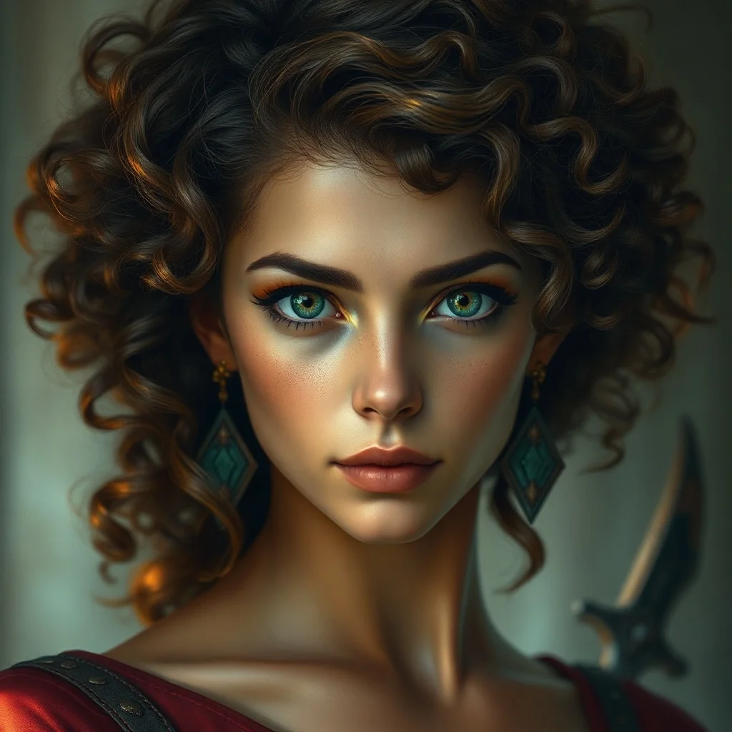 Fantasy avatar: a confident young woman with curly hair