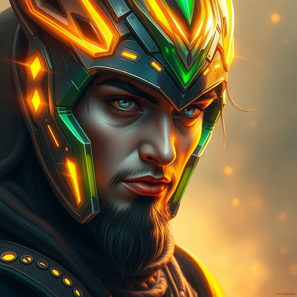 Fantasy avatar: a cyber-styled warrior with neon highlights