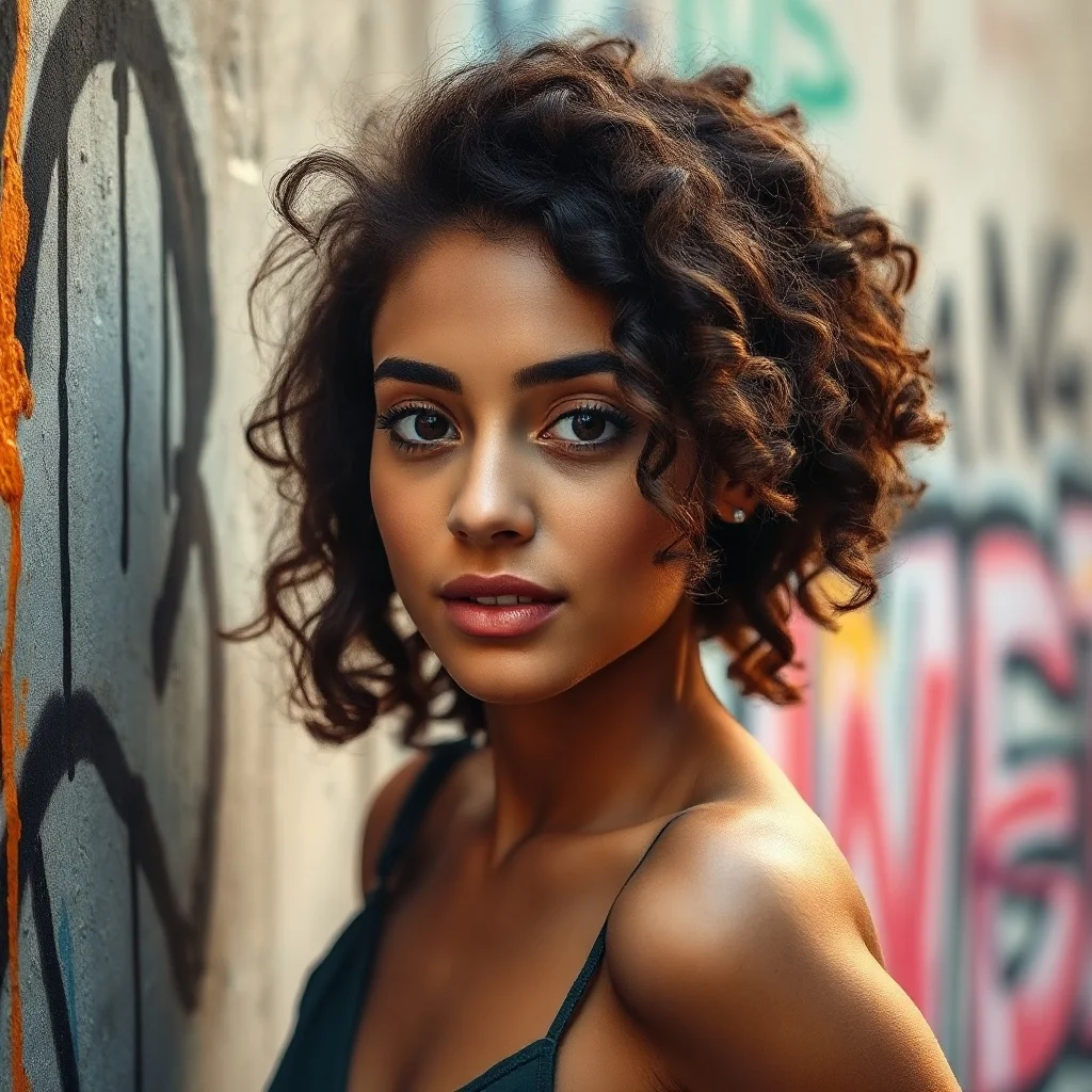 Graffiti avatar: a confident young woman with curly hair