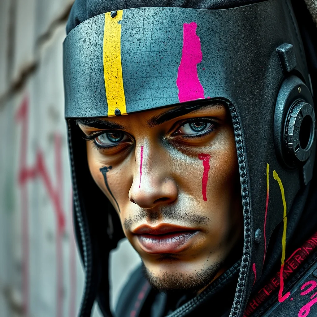 Graffiti avatar: a cyber-styled warrior with neon highlights