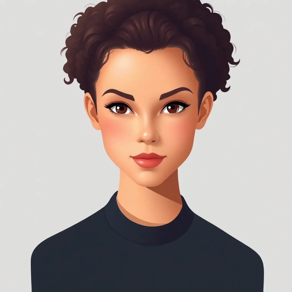 Isometric avatar: a confident young woman with curly hair