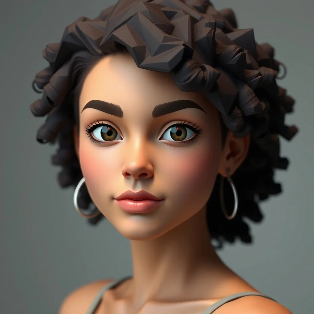 Low Poly avatar: a confident young woman with curly hair