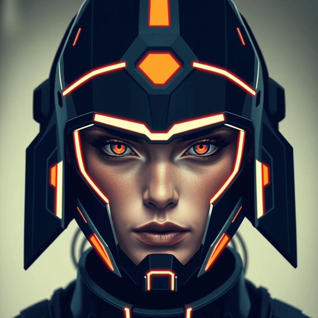 Minimalist avatar: a cyber-styled warrior with neon highlights
