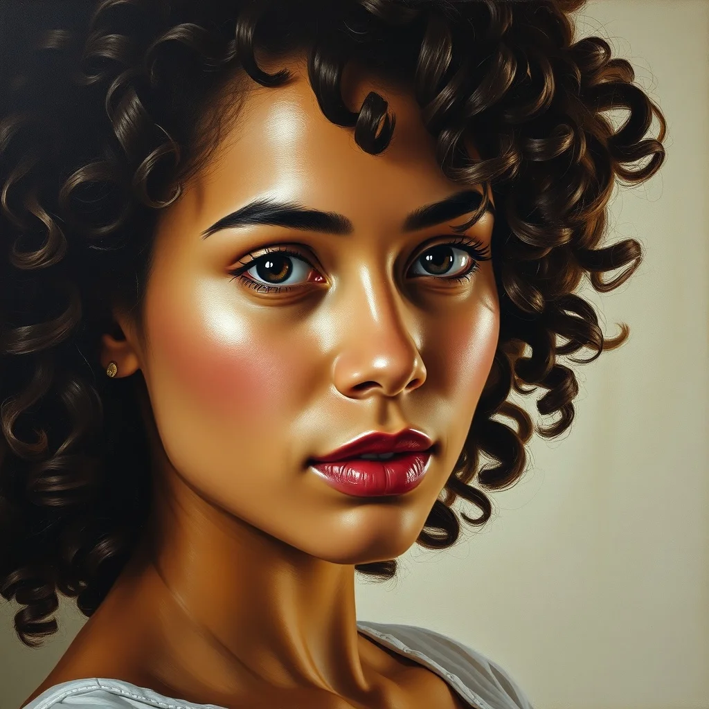 Oil Painting avatar: a confident young woman with curly hair