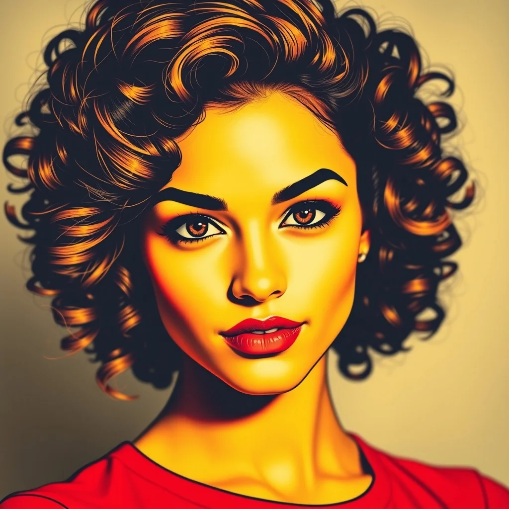 Pop Art avatar: a confident young woman with curly hair