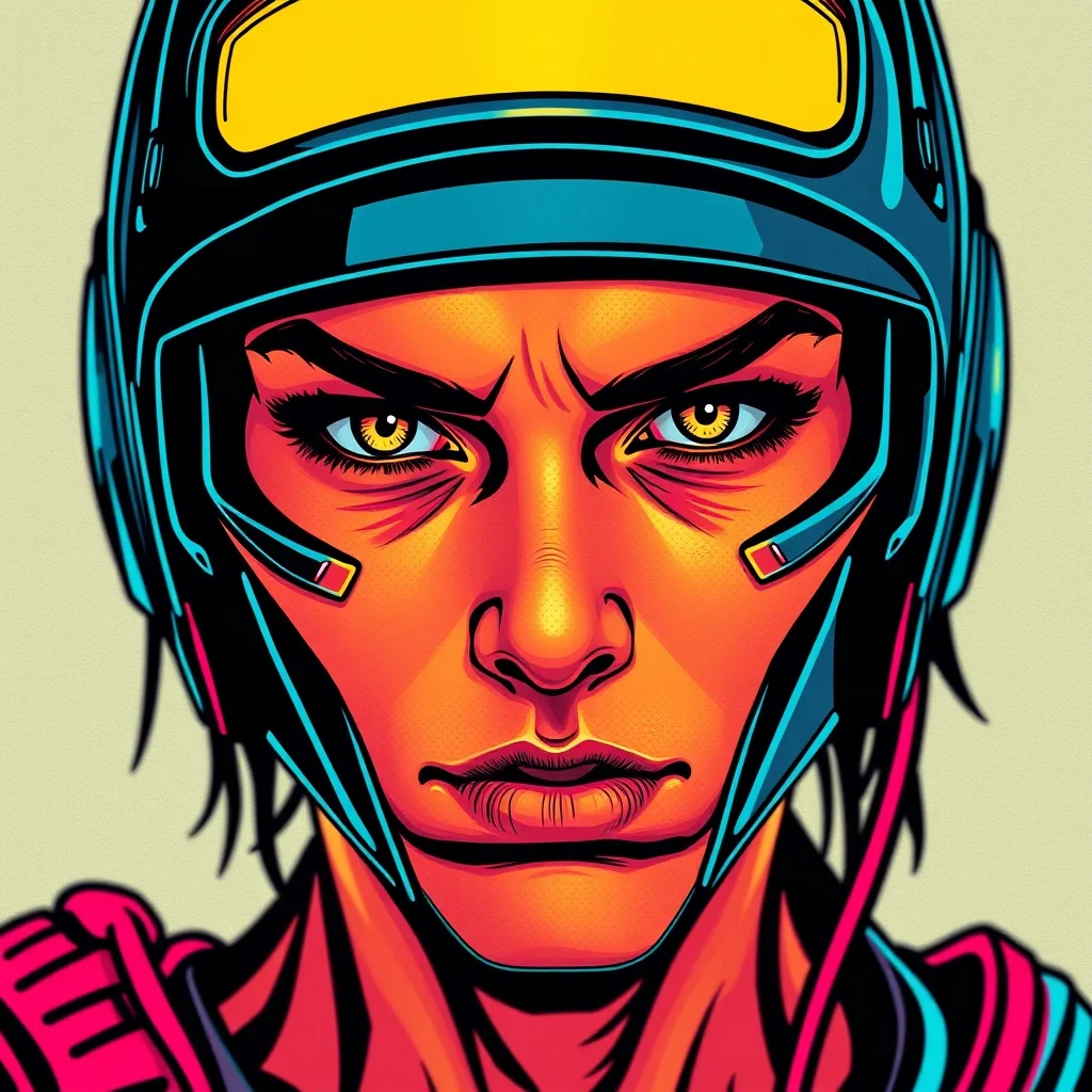 Pop Art avatar: a cyber-styled warrior with neon highlights