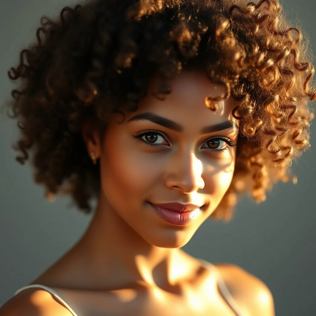 Photorealistic avatar: a confident young woman with curly hair