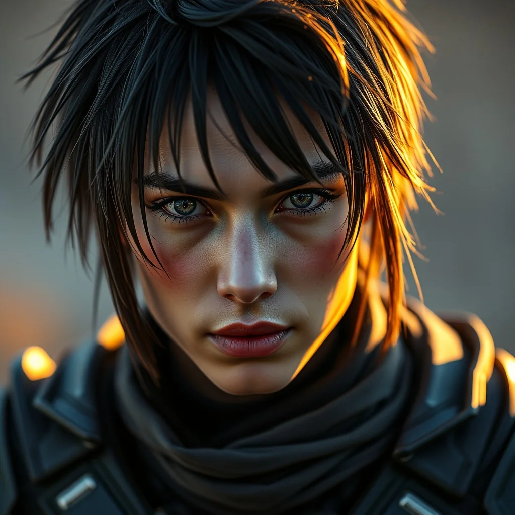 Photorealistic avatar: a cyber-styled warrior with neon highlights
