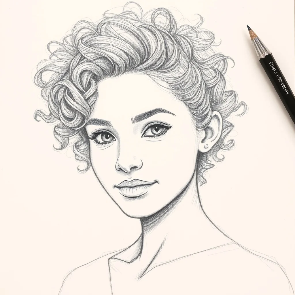 Sketch avatar: a confident young woman with curly hair