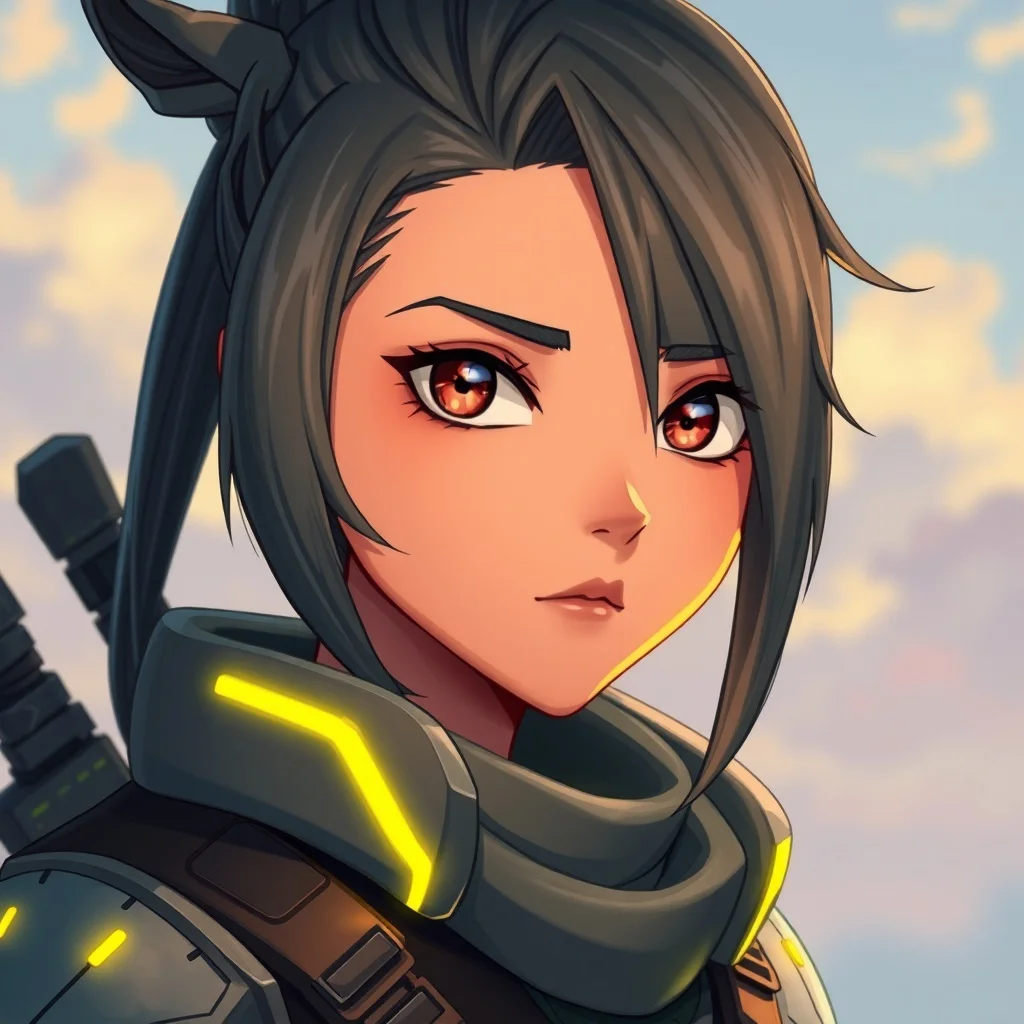 Studio Ghibli avatar: a cyber-styled warrior with neon highlights