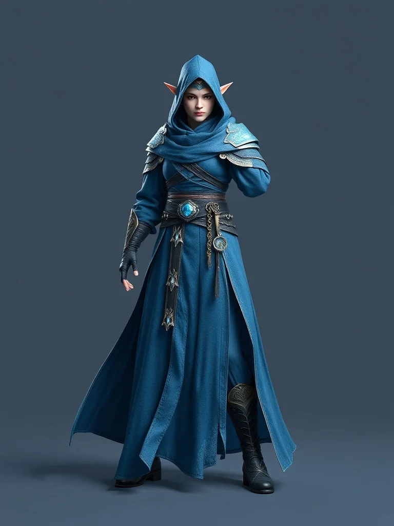 3D Render character: a frost mage in flowing blue robes