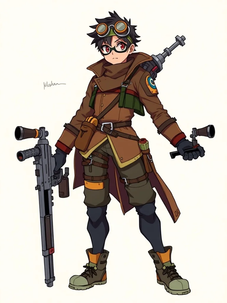 Anime character: a steampunk inventor with goggles and toolbelt