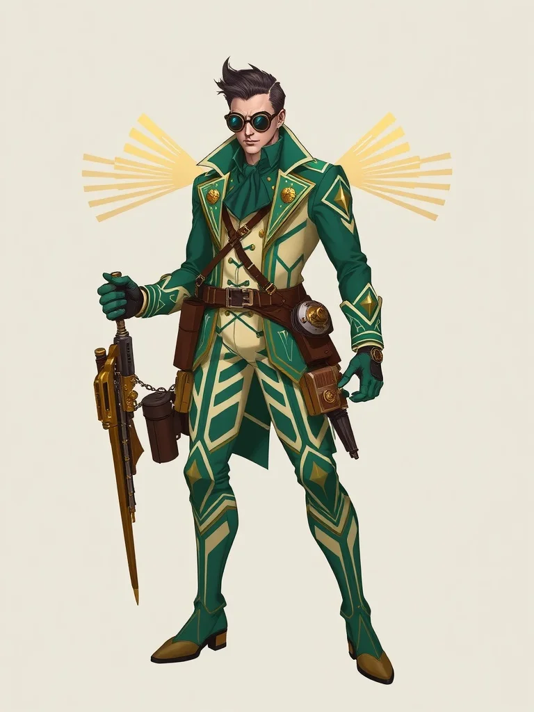 Art Deco character: a steampunk inventor with goggles and toolbelt