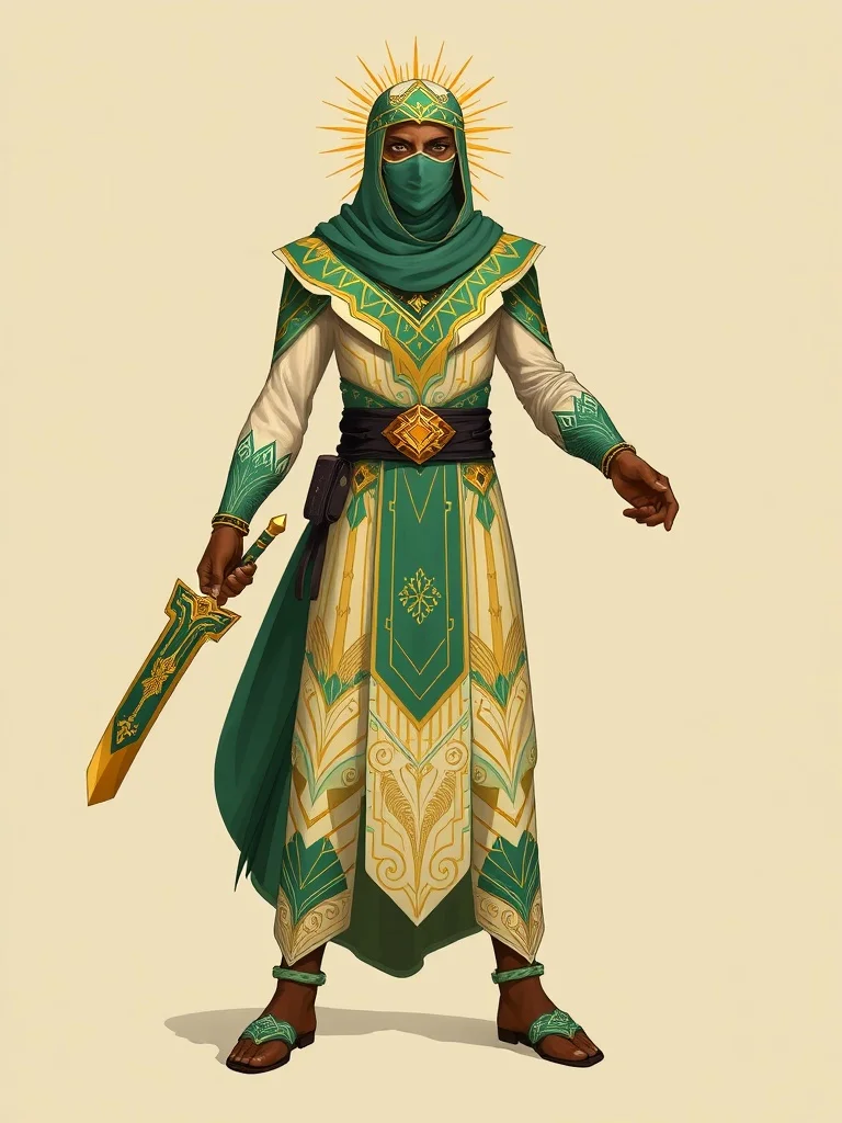 Art Deco character: a desert nomad with veiled face and scimitar
