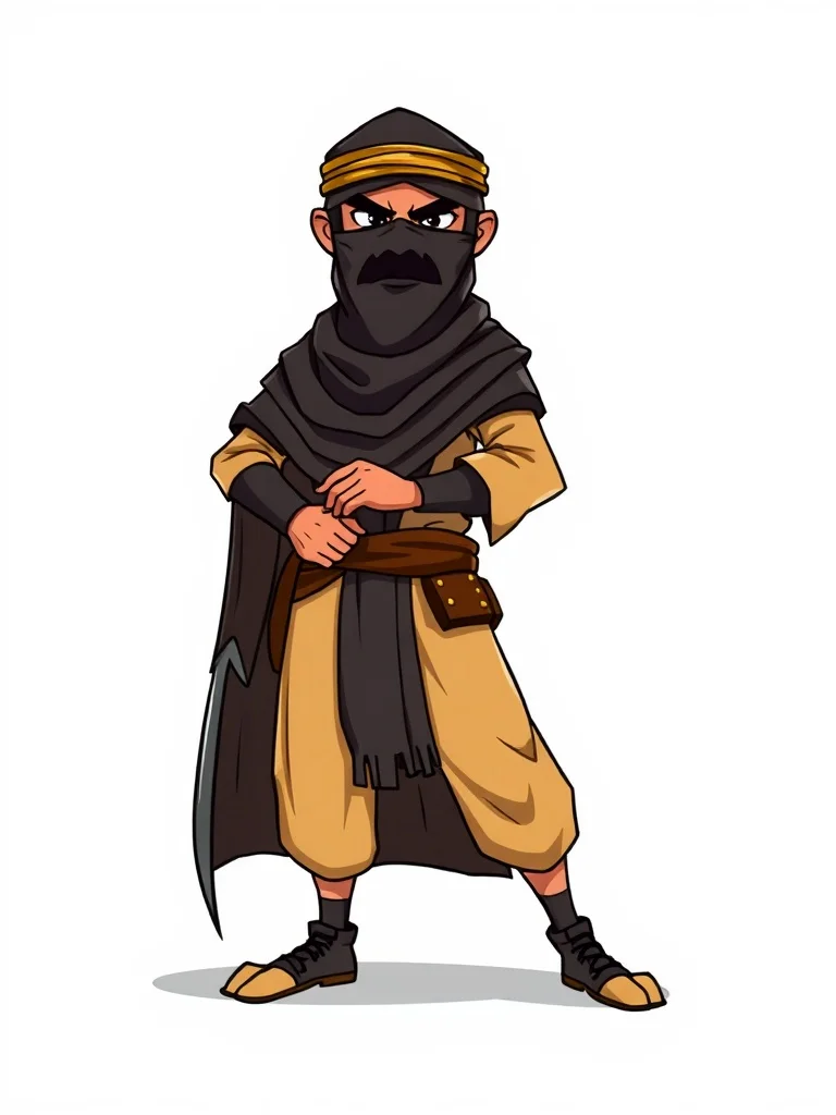 Cartoon character: a desert nomad with veiled face and scimitar