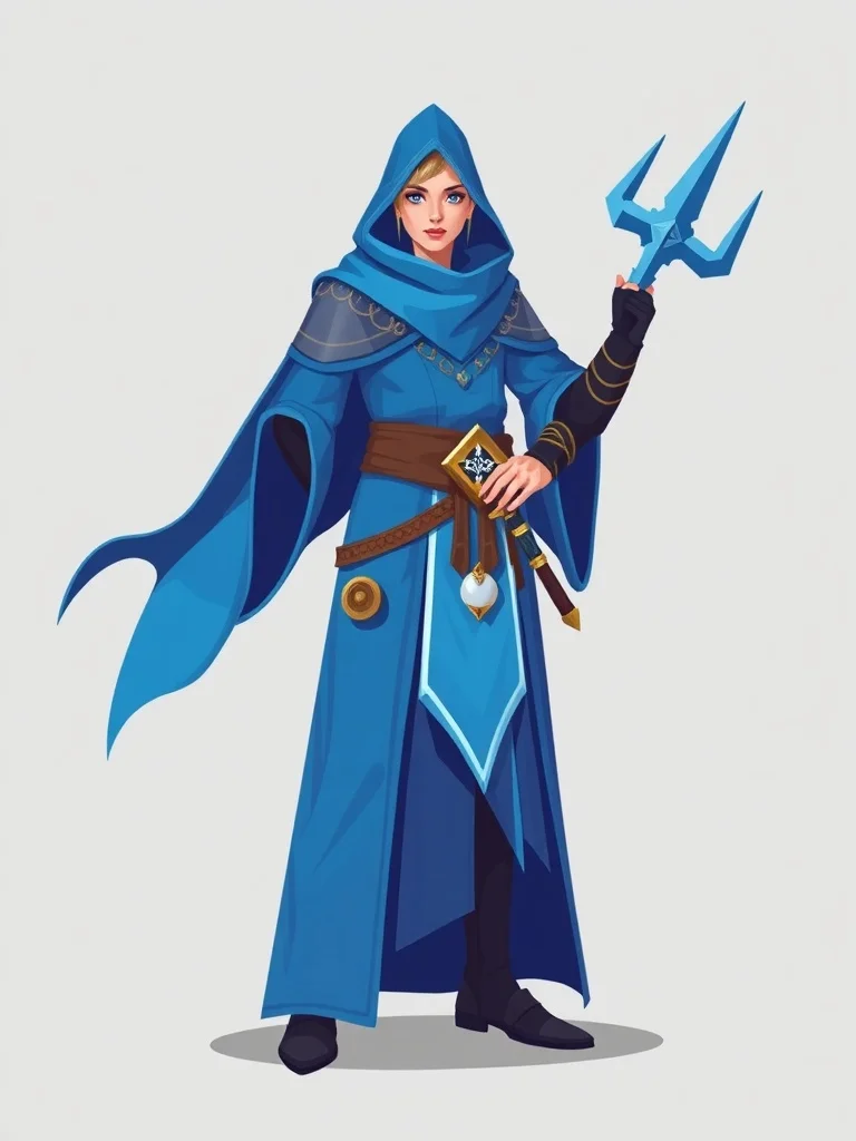 Flat Design character: a frost mage in flowing blue robes
