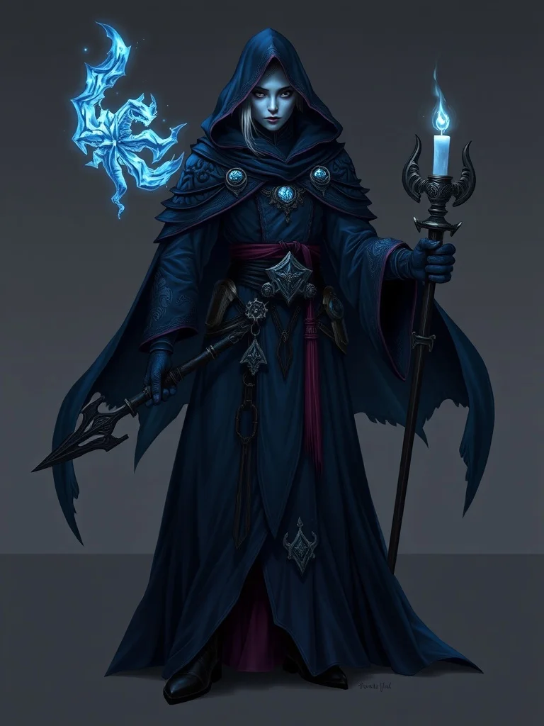 Gothic character: a frost mage in flowing blue robes
