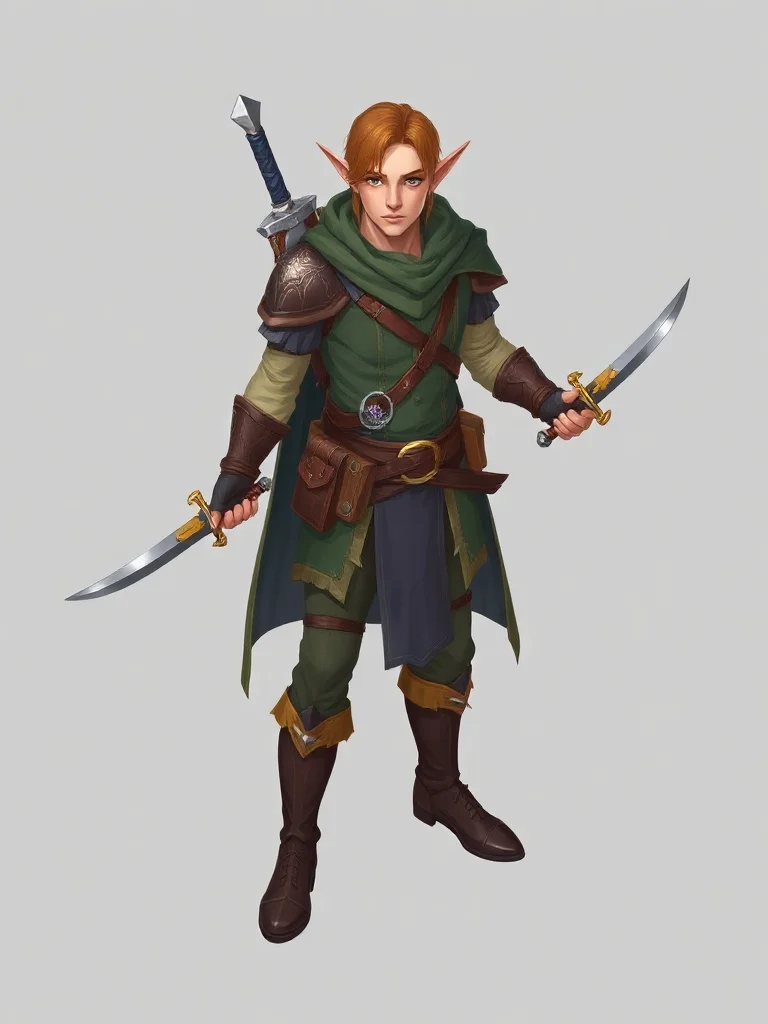 Isometric character: a half-elf ranger with twin daggers