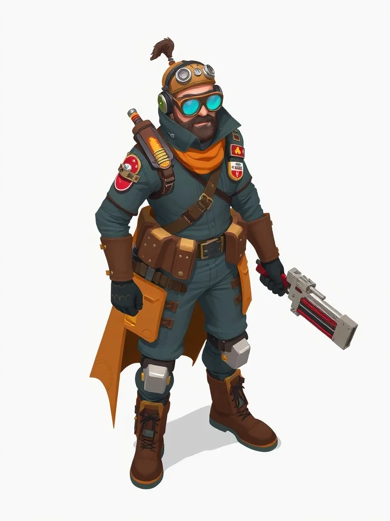 Isometric character: a steampunk inventor with goggles and toolbelt