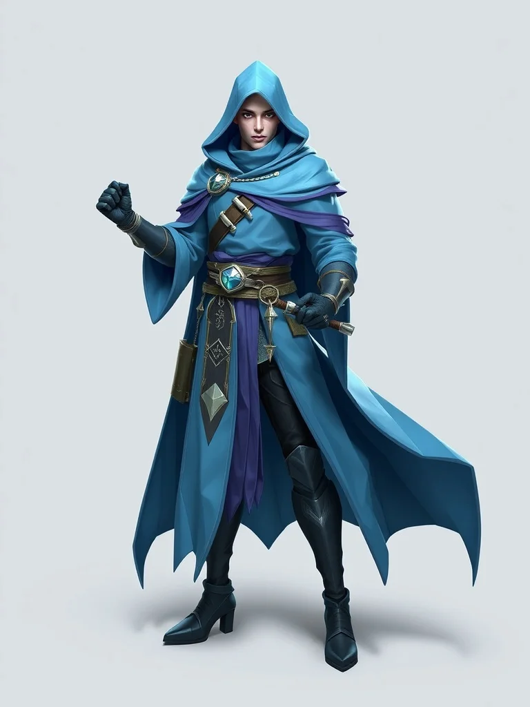 Low Poly character: a frost mage in flowing blue robes
