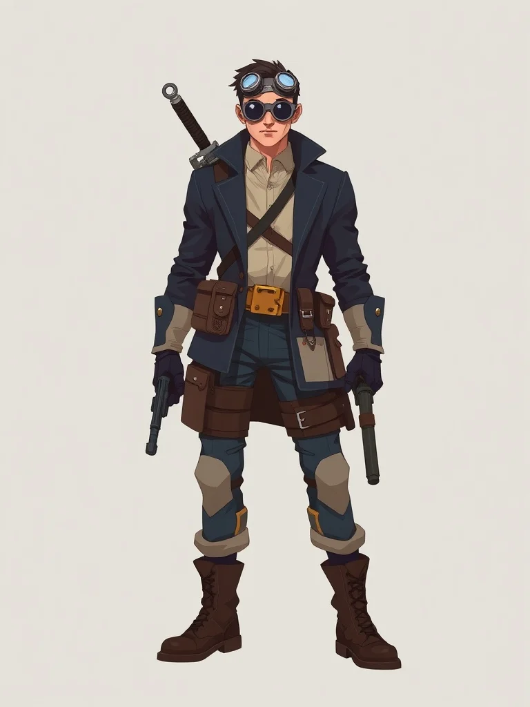 Minimalist character: a steampunk inventor with goggles and toolbelt