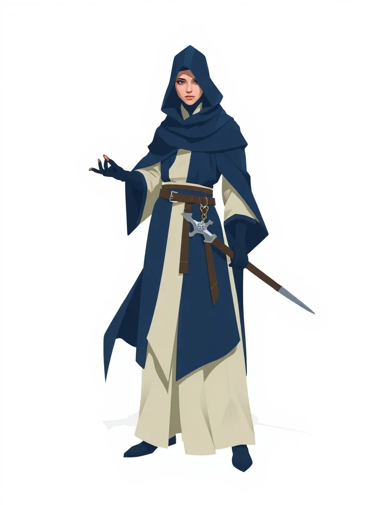 Minimalist character: a frost mage in flowing blue robes