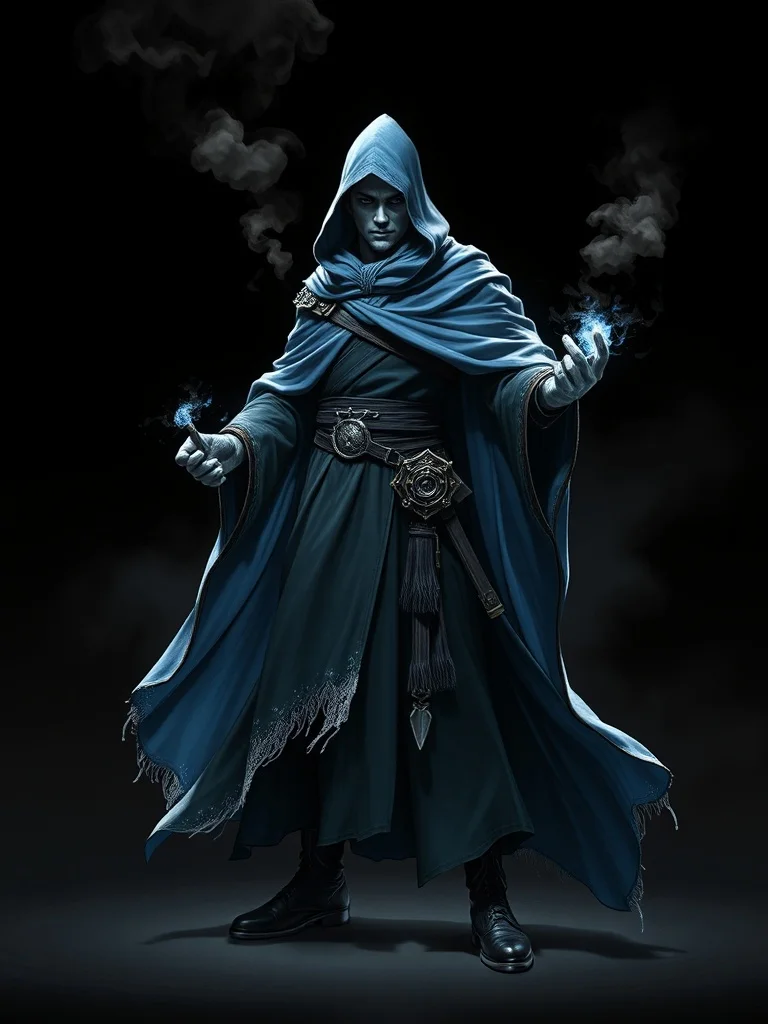 Noir character: a frost mage in flowing blue robes