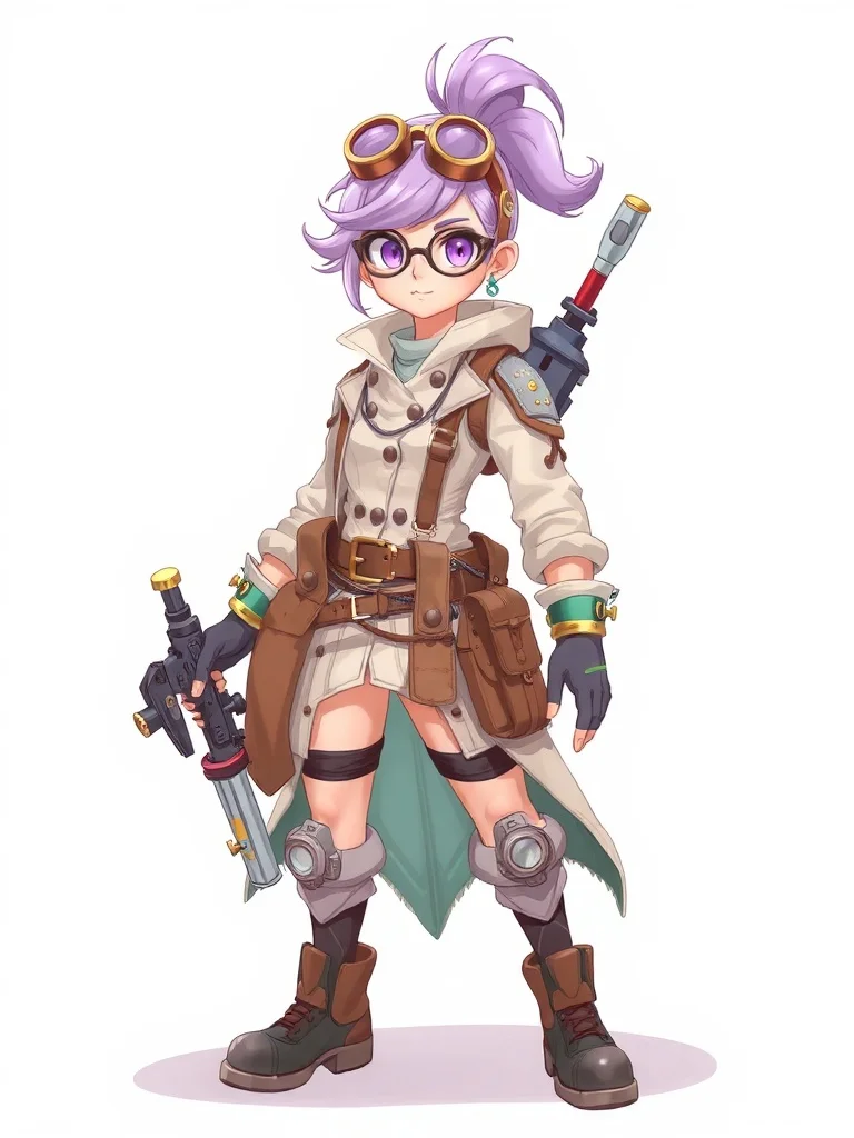 Pastel character: a steampunk inventor with goggles and toolbelt