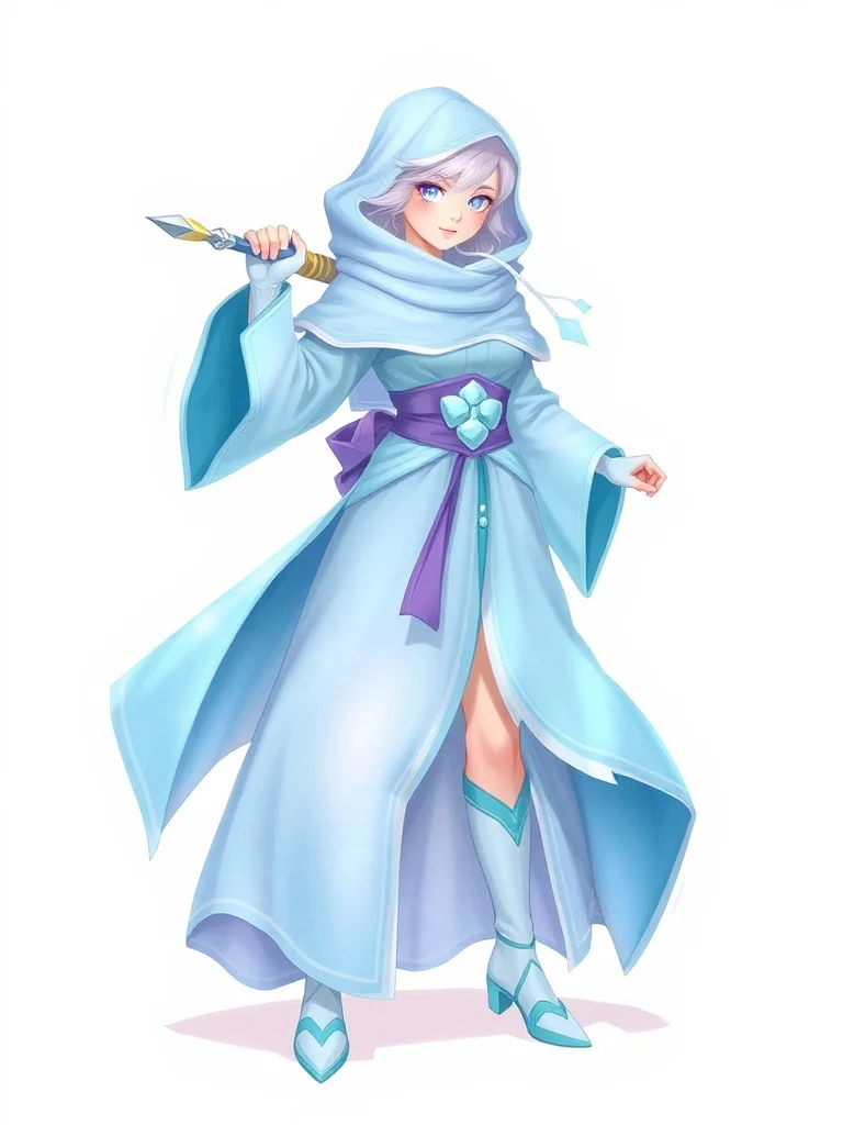 Pastel character: a frost mage in flowing blue robes