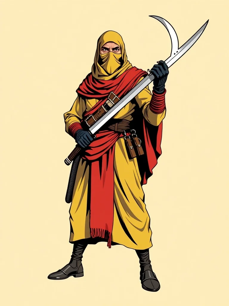Pop Art character: a desert nomad with veiled face and scimitar