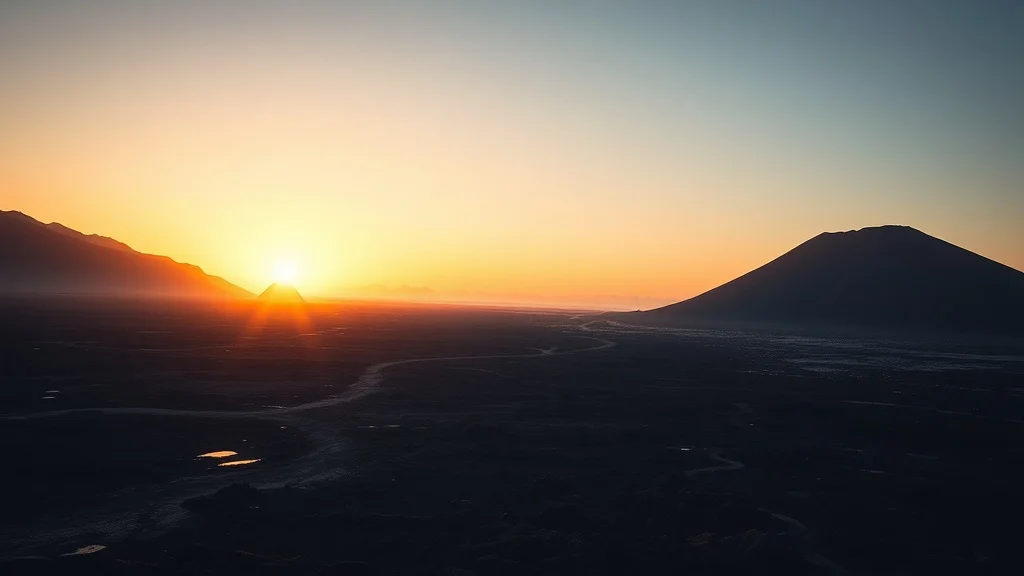 Minimalist landscape: a volcanic shoreline at golden hour