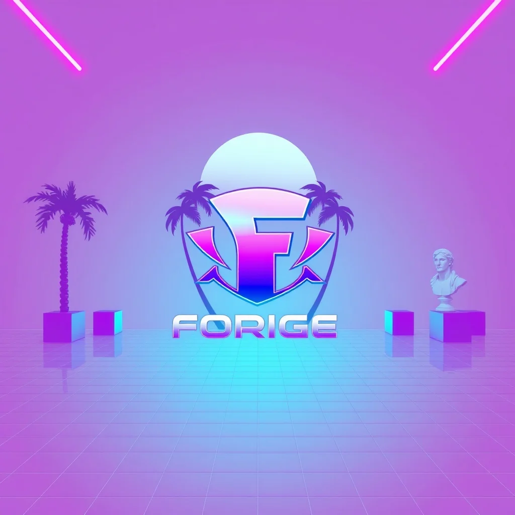 Vaporwave logo: a fitness gym called Forge