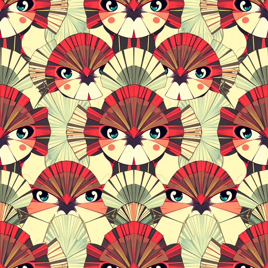 Anime pattern: art-deco fans and rays