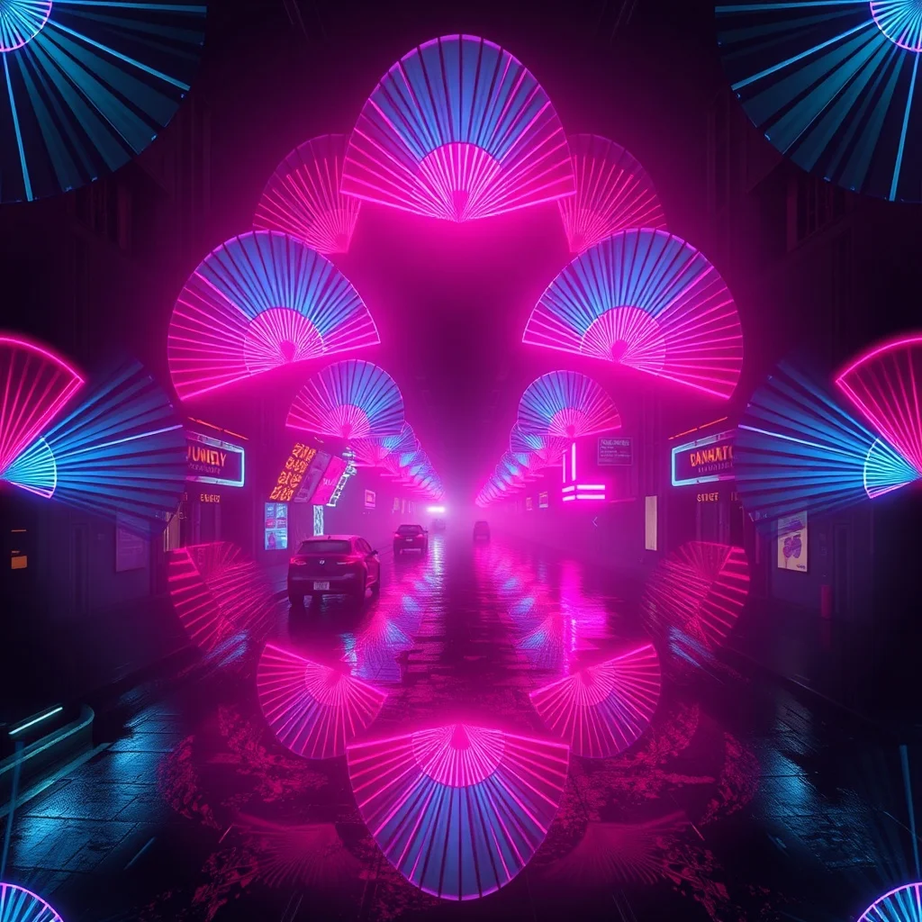 Cyberpunk pattern: art-deco fans and rays