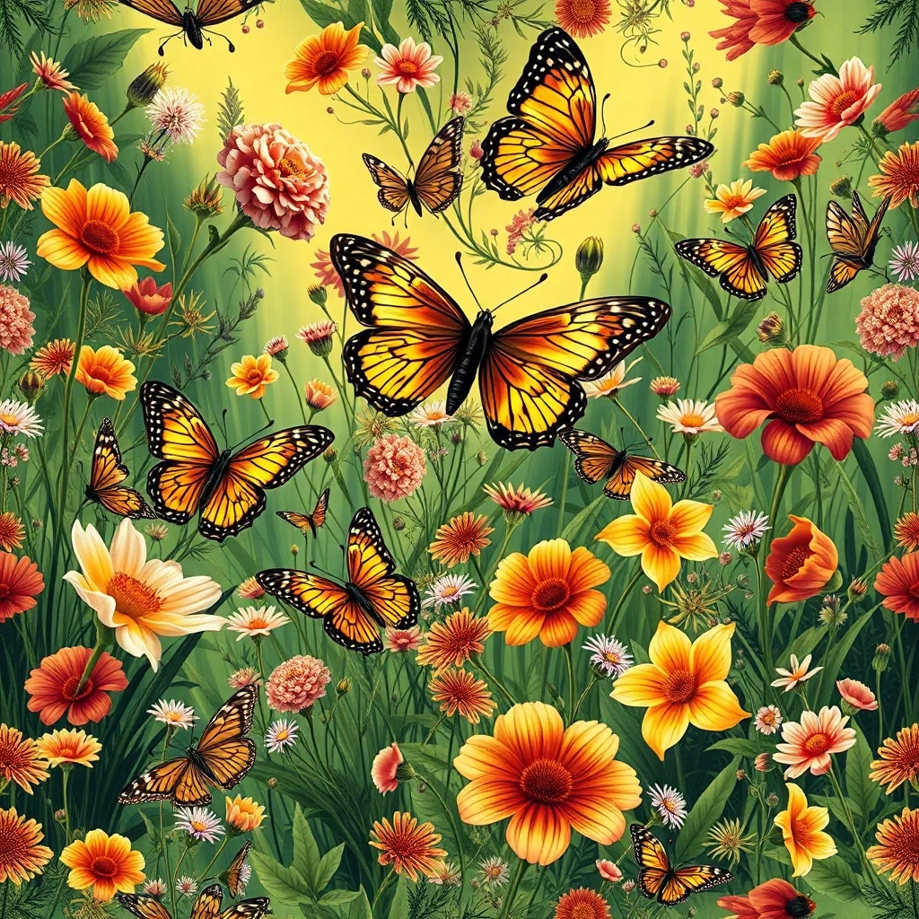 Fantasy pattern: wildflowers and butterflies