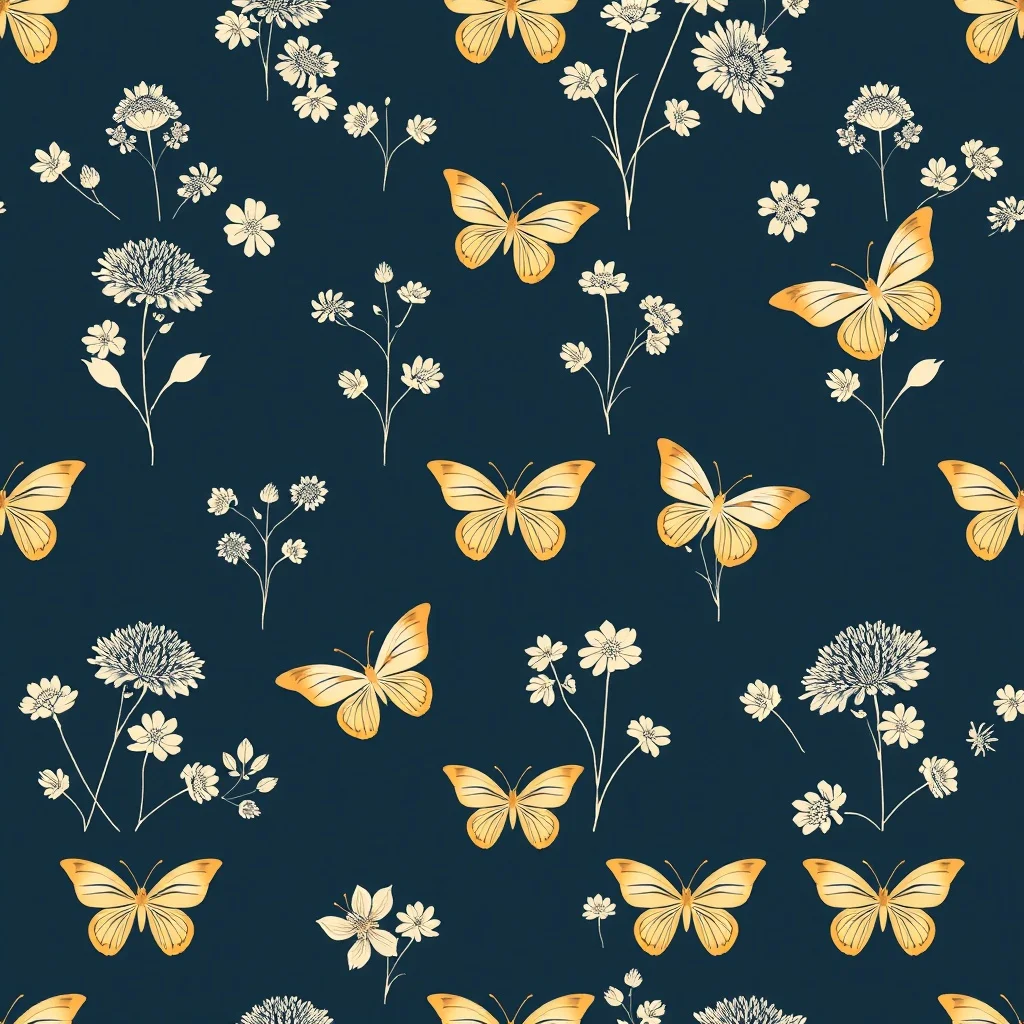 Minimalist pattern: wildflowers and butterflies