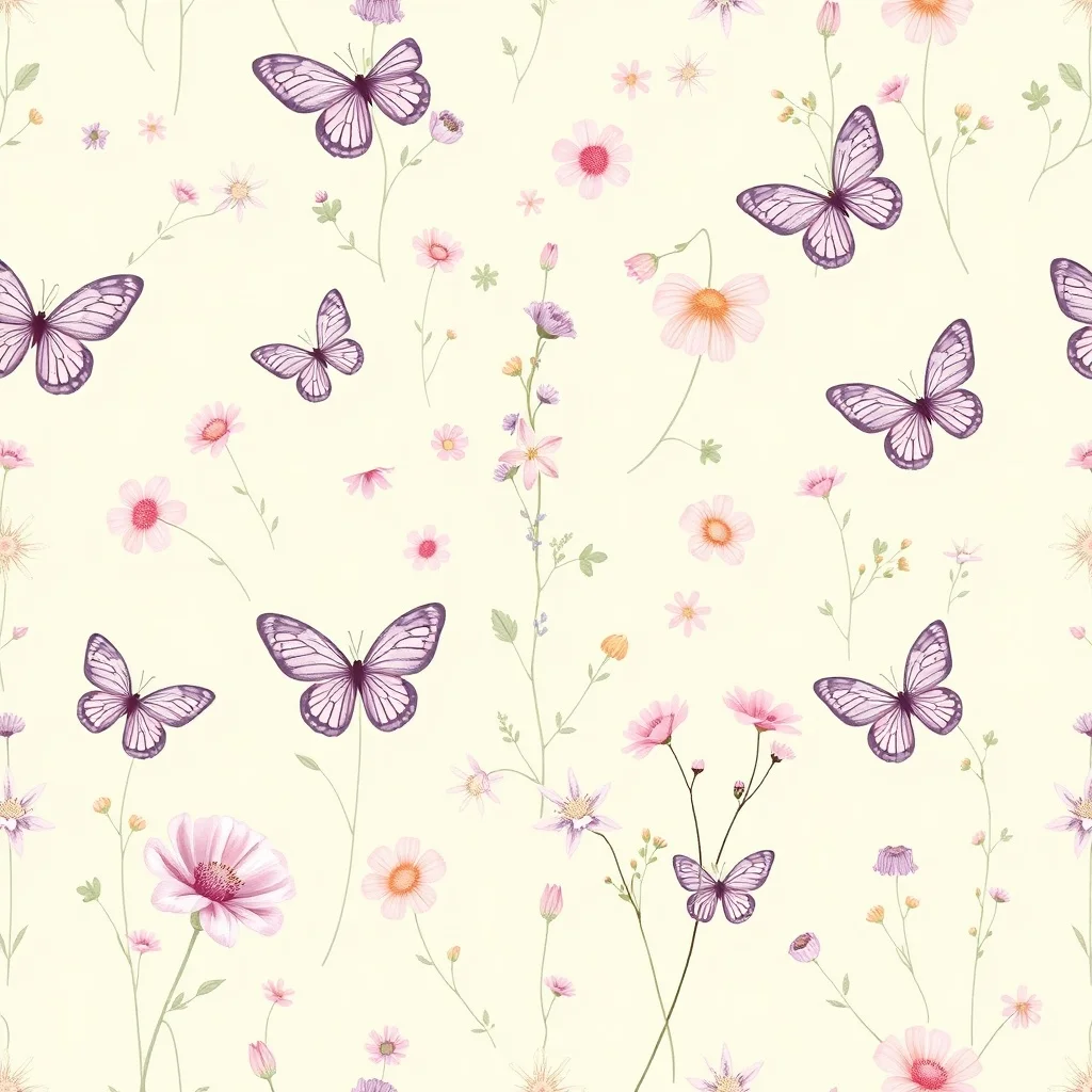 Pastel pattern: wildflowers and butterflies