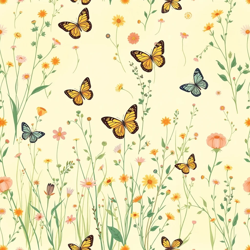 Studio Ghibli pattern: wildflowers and butterflies