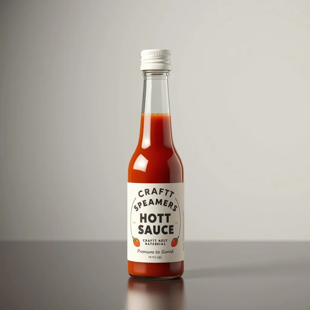 3D Render product photo: a craft hot sauce bottle
