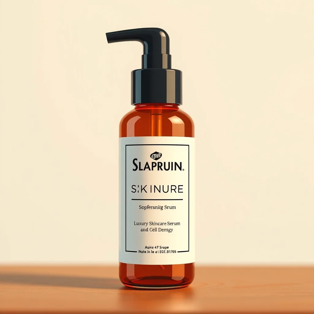 Cartoon product photo: a luxury skincare serum bottle