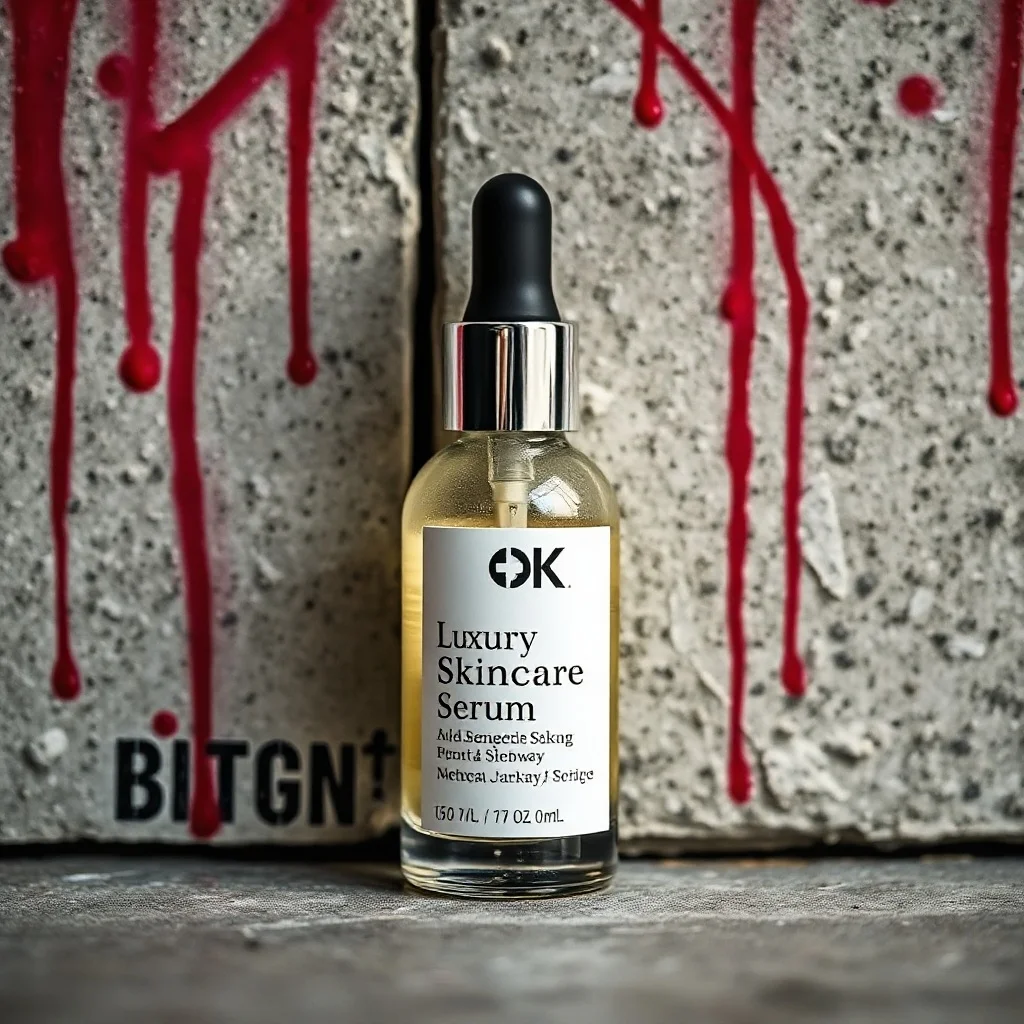 Graffiti product photo: a luxury skincare serum bottle