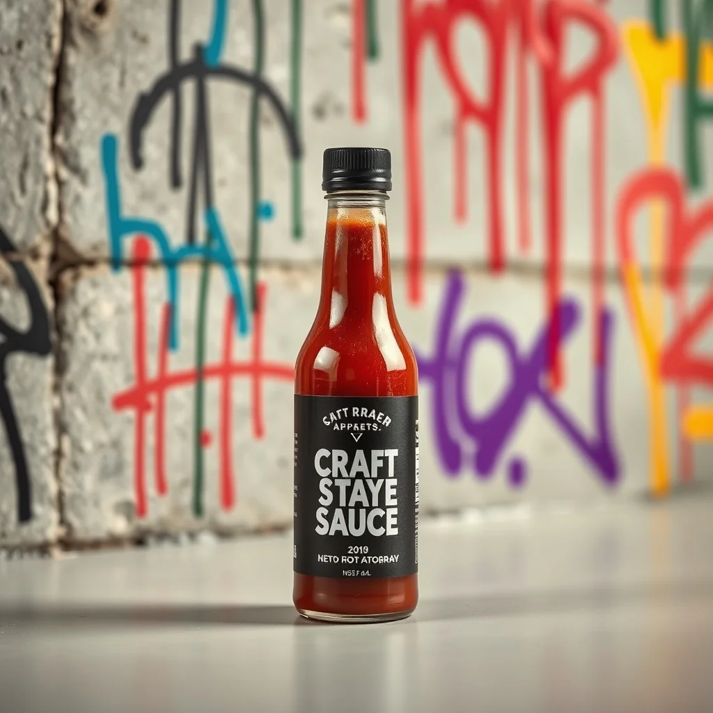 Graffiti product photo: a craft hot sauce bottle