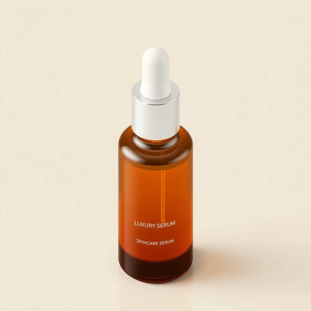 Isometric product photo: a luxury skincare serum bottle