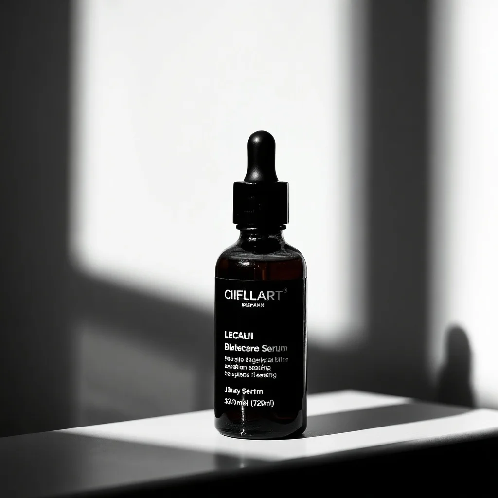 Noir product photo: a luxury skincare serum bottle