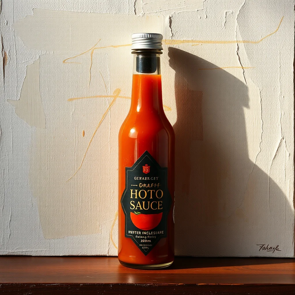 Oil Painting product photo: a craft hot sauce bottle