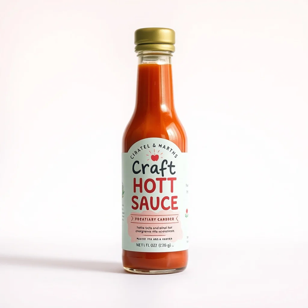 Pastel product photo: a craft hot sauce bottle