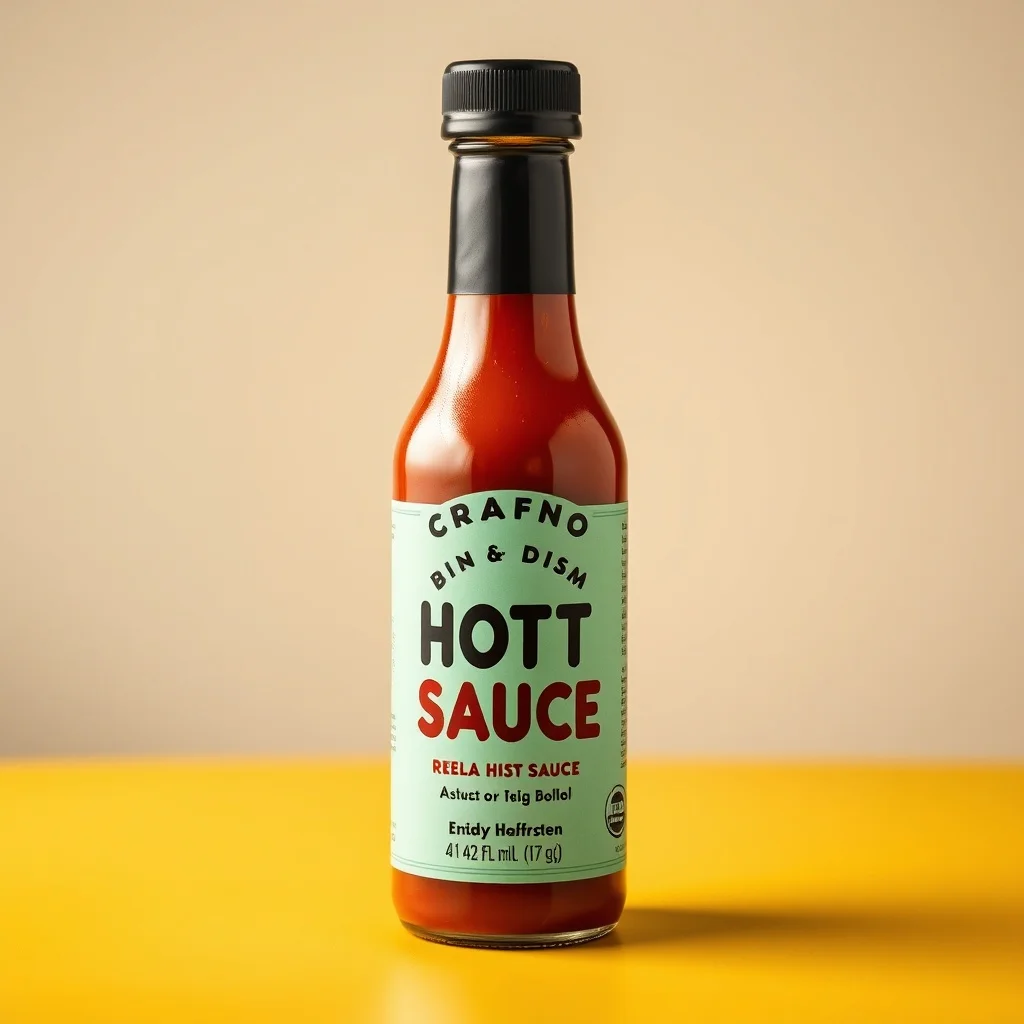 Pop Art product photo: a craft hot sauce bottle